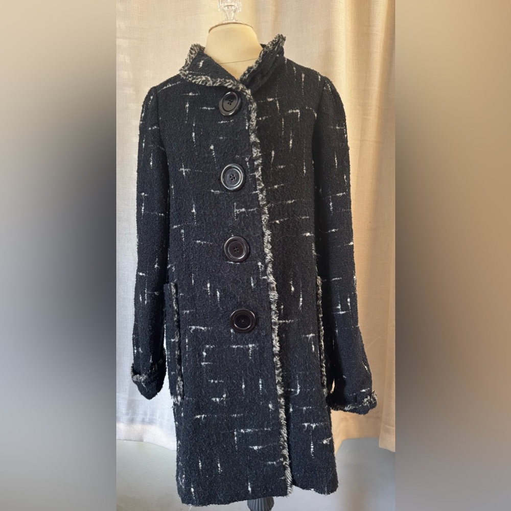 Womens An Ren New York black Tweed Coat Size S